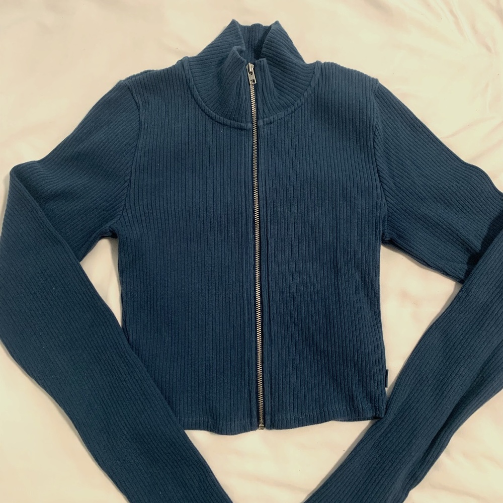 TNA Copley Long sleeve zip up sweater TEAL Size: Small